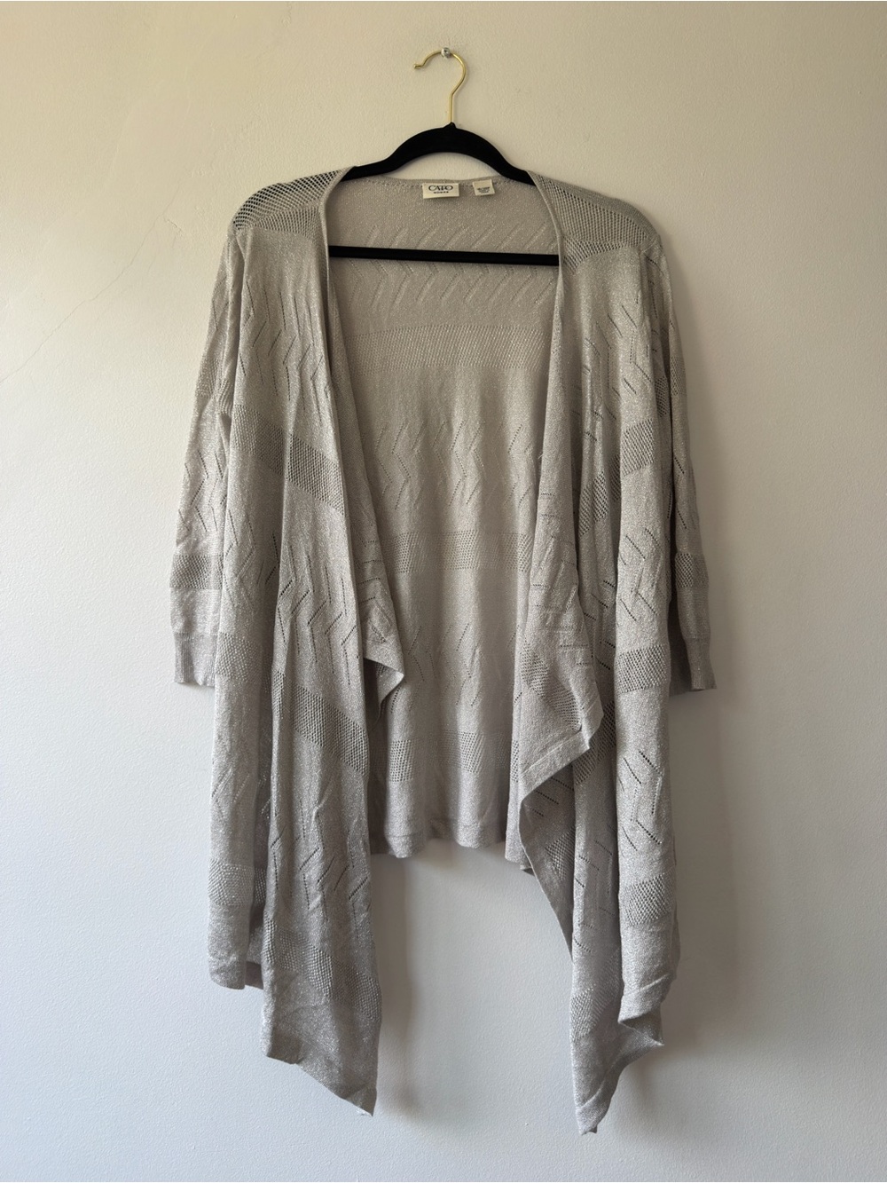 Cato Woman Silver Metallic Knit Open Front Cardigan Plus Size 18/20W Pointelle